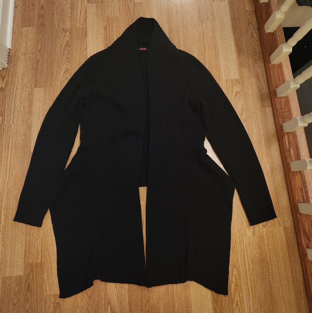 POPulation Low High Cotton Blend Cardigan Sweater Black Medium